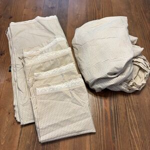 Ralph Lauren VTG Cold Spring Pinstripe Lace Sheet Set KING Flat Fitted 4 Pillow